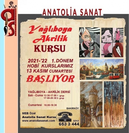 SITEBASLIK 2021 -22 yılı 1.dönem   YAĞLIBOYA ve AKRİLİK dersleri 13 kasımda  başlayacaktır.